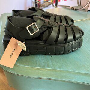 Miu Miu Black Platform Fisherman Sandals New w/o box Size 40
